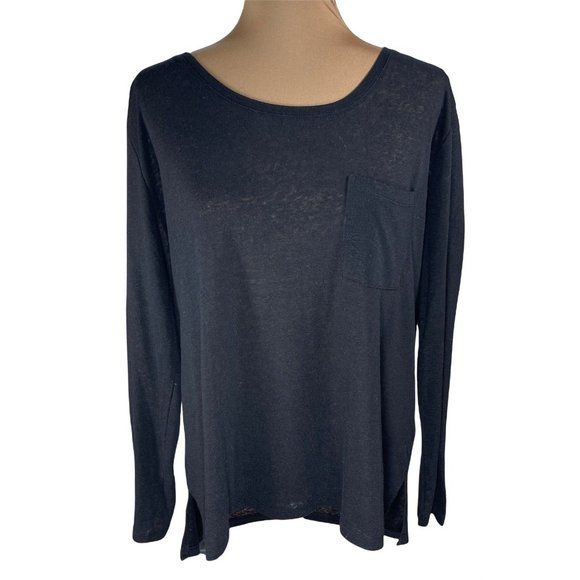 Old Navy Tops - Old Navy Women's Long Sleeve Crewneck Linen Blend Boyfriend Black T-Shirt L